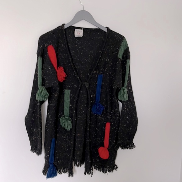 Mondi black flecked wool cardigan with Pom Pom detailing EU 36/ US 6 - Picture 1 of 8